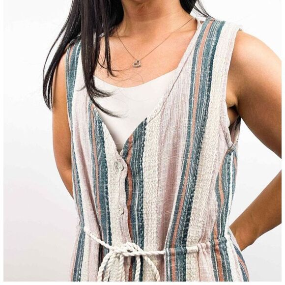 NWT ONeill Striped Button down mini dress Serape Sz S Pink/BLue - Picture 2 of 14